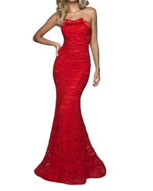 Blush Prom Lace Strapless Mermaid Gown - Red