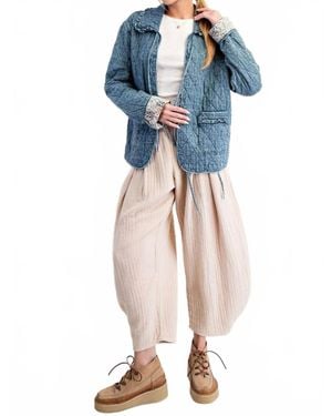 Easel Bow Front Quilted Jacket - Blue