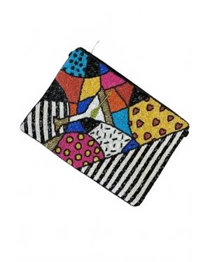Kaylee New York Martini Pop Art Beaded Clutch - Blue