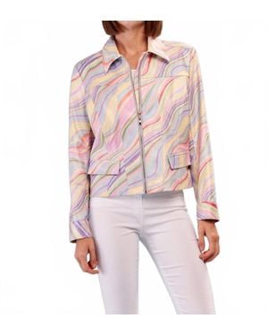 Insight Lakelyn Liquid Pastel Mix Metallic Vegan Leather Zip Up Jacket - Red