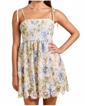 Main Strip Floral Lace Tie Strap Mini Dress - Natural
