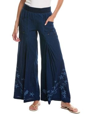 XCVI Printed Jerona Linen-Blend Wide Leg Pant - Blue