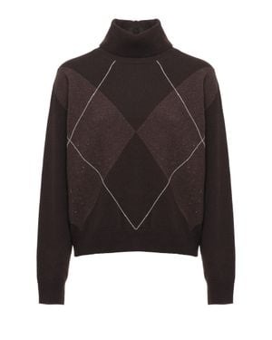 Peserico Structured Wool Blend Sweater With Geometric Pattern - Black