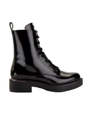 DKNY Talma Lace-Up Combat Boot High Shine Calf K3390379 - Black