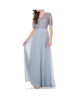 JS Collections Brigitte Chiffon Beaded Evening Dress - Blue