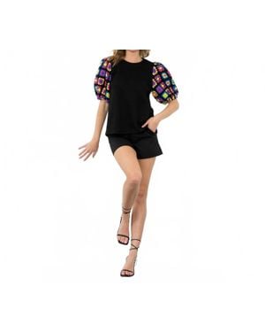 Thml James Crochet Short Puff Sleeves Top - Black