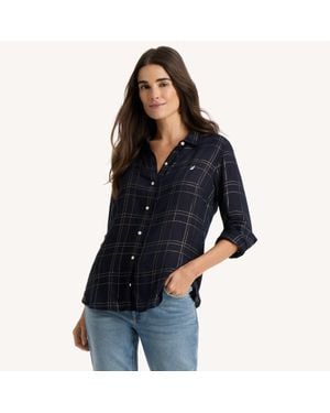 Nautica Grid Roll-Tab Sleeve Shirt - Blue
