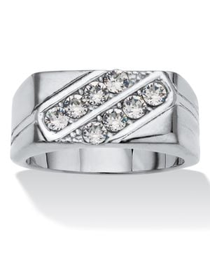 Palmbeach Jewelry Round Crystal Pave Stainless Steel Rectangular Ring - Metallic