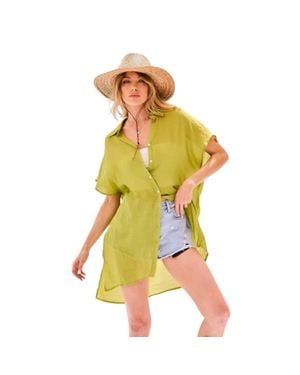 TRUEDAMES Collar Neck Button Down Robe Oversize Jacket - Yellow