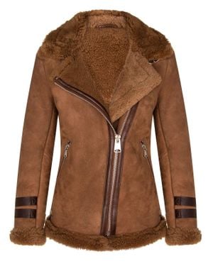Infinity Leather Sheepskin Biker Jacket-Alamar - Brown