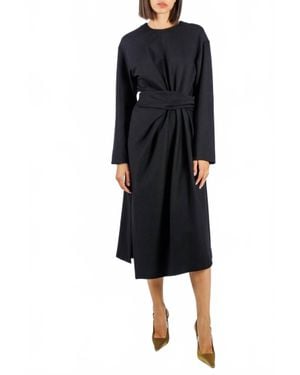 Mantu Long Sleeve Pinstripe Dress - Black