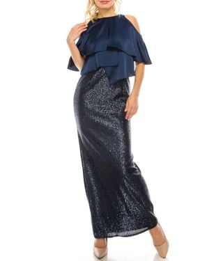 Aidan Mattox Cold Shoulder Embellished Dress - Blue