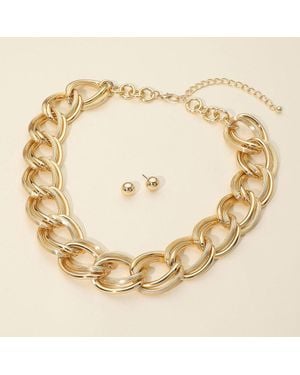 Fashnzfab Chunky Chain Link Statement Necklace - Metallic