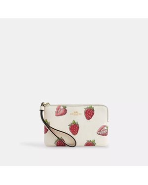 COACH Corner Zip Wristlet With Strawberry Print - Pink