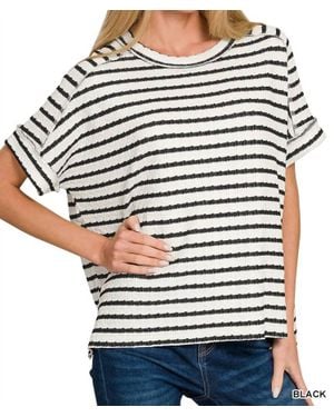 Zenana Striped Short Sleeve Top - White