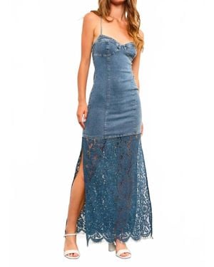 Mustard Seed Harper Denim Corset Lace Hem Maxi Dress - Blue