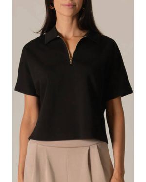 P.Cill Millie Short Sleeve Zip Up Top - Black