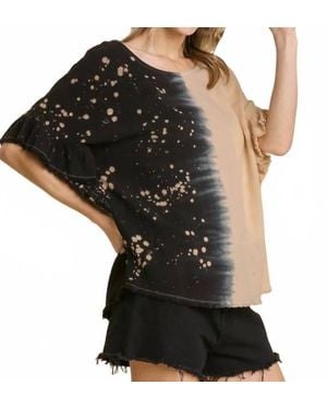 Umgee Dip Dye Ruffle Sleeve Top - Black