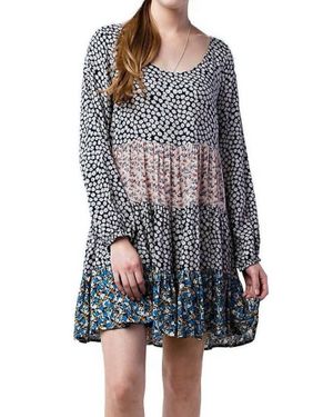 Kori Mixed Print Tie Back Dress - Blue