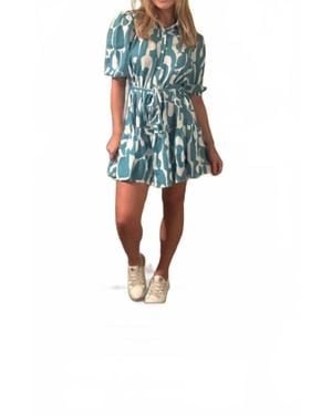 Umgee Shirt Mini Dress With Tie Belt - Blue