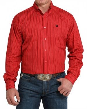 Cinch Classic Fit Long Sleeve Button Down Stripe Shirt - Red