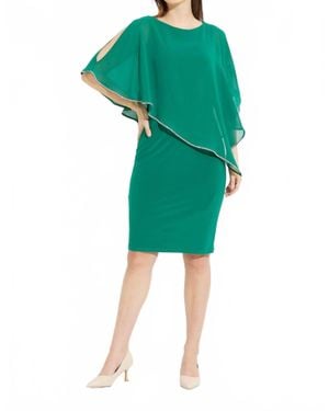 Joseph Ribkoff Sheath Ruched Cape Dress - Green