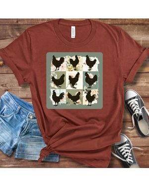 TRUEDAMES Boho Chicken Graphic Tshirt Bella + Canvas Farmhouse Shirt - Red