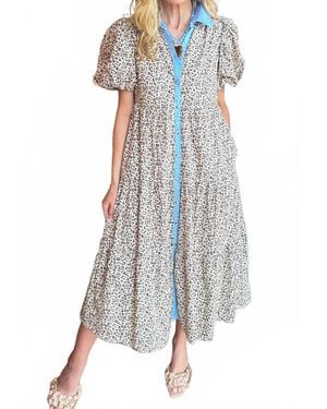 Jodifil Puff Sleeves Midi Dress - Blue