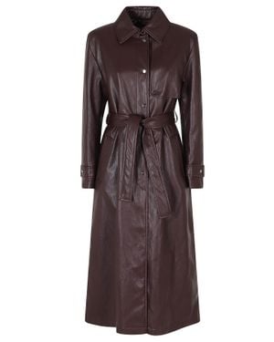 Herno Bordeaux Faux Leather Pointed Collar Viscose Trench Coat - Brown