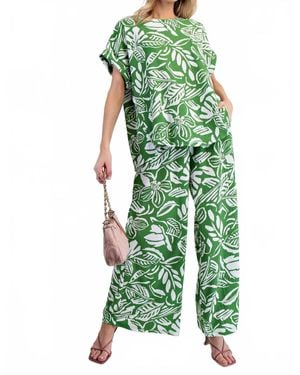 Easel Tropical Popcorn Knit Pants - Green
