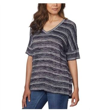 Calvin Klein V Neck Striped Knit Top - Blue