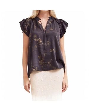 GRADE & GATHER Perry Ruffle Sleeve Blouse - Blue