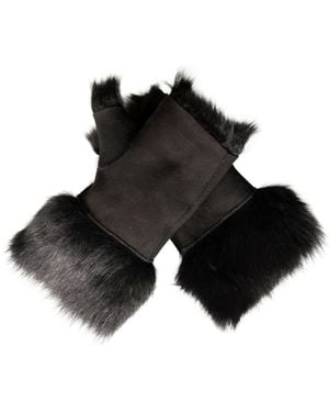 Infinity Leather Shearling Mittens Fingerless Cuffs Toscana Suede Sheepskin Fur - Black