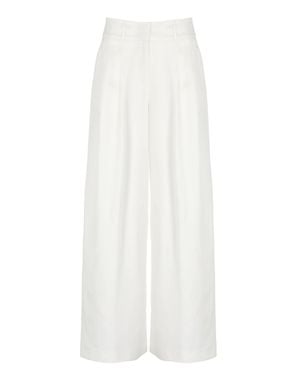 Peserico Ivory Viscose-Linen Wide-Leg Pants - White