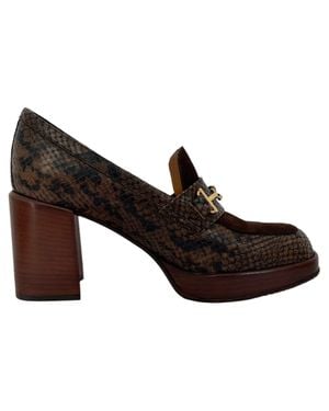Tod's Snakeskin-Embossed Loafer Pumps - Brown