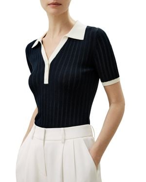 LILYSILK V Neck Ribbed Silk Knit Top For - Black