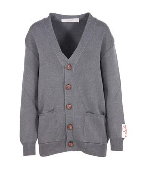 Golden Goose Ribbed V-Neck Cardigan With Bold Logo Detail - Gray
