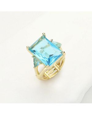 Fashnzfab Rectangle Crystal Stretch Ring - Blue
