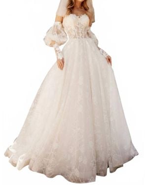 Abby Paris Puff Sleeve Strapless Bridal Gown - White