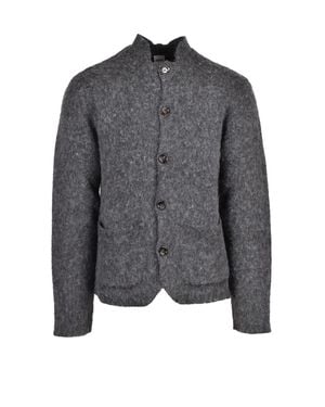 Aspesi Textured Knit Crew Neck Wool Cardigan - Gray