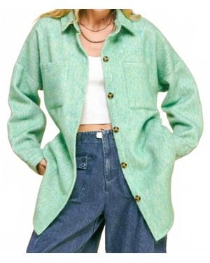 Davi & Dani Textured Chest Pocket Button Front Shacket Top - Green