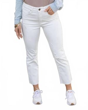 Grace and Lace Mel's Fave Distressed Straight Leg Cropped Denim Jeans - Blue