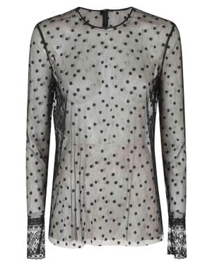 Alberta Ferretti Sheer Embroidered Floral Round Neck Polyester Blouse - Gray