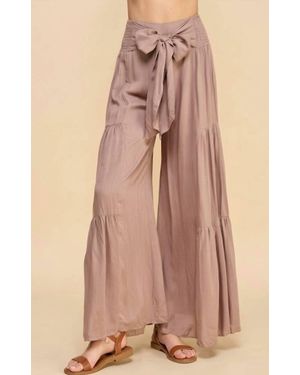 Millibon Solid Front Tie Wide Leg Pants - Natural