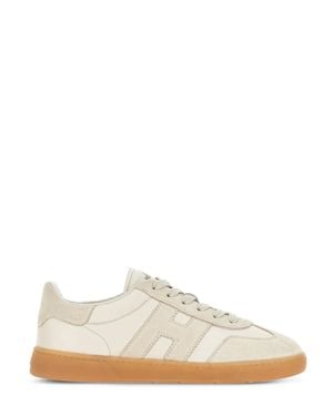 Hogan Low-Top Leather And Suede Sneakers With Contrasting Sole - White