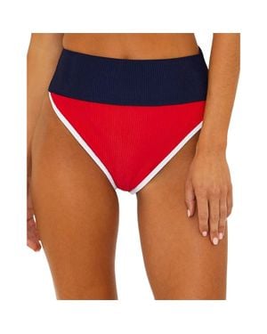 Beach Riot Emmy Bikini Bottom Fuchsia Ribbed Swimwear Sgn1686 - Red