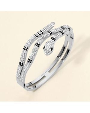 Fashnzfab Stainless Steel Rhinestone Pave Wrap Snake Hinged Bangle Bracelet - Metallic