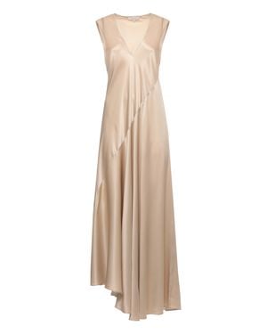 Antonelli Silk Blend Maxi Dress With V-Neck And Flared Hem - Natural