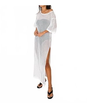 Aila Blue Perla Loose Knit Crochet Midi Dress - White