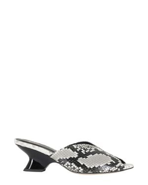 Giampaolo Viozzi Rock Textured Snakeskin Pointed Toe Leather Mules - White
